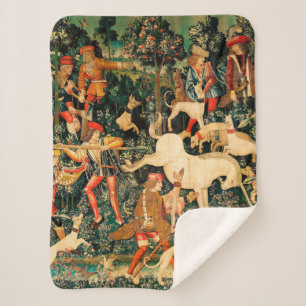 Unicorn Tapestries Medieval Classic Defends Hunt Sherpa Blanket