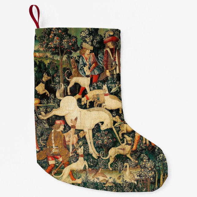 Unicorn Tapestries Medieval Classic Defends Hunt  Small Christmas Stocking (Front)