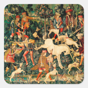 Unicorn Tapestries Medieval Classic Defends Hunt Square Sticker