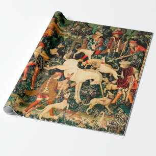 Unicorn Tapestries Medieval Classic Defends Hunt Wrapping Paper