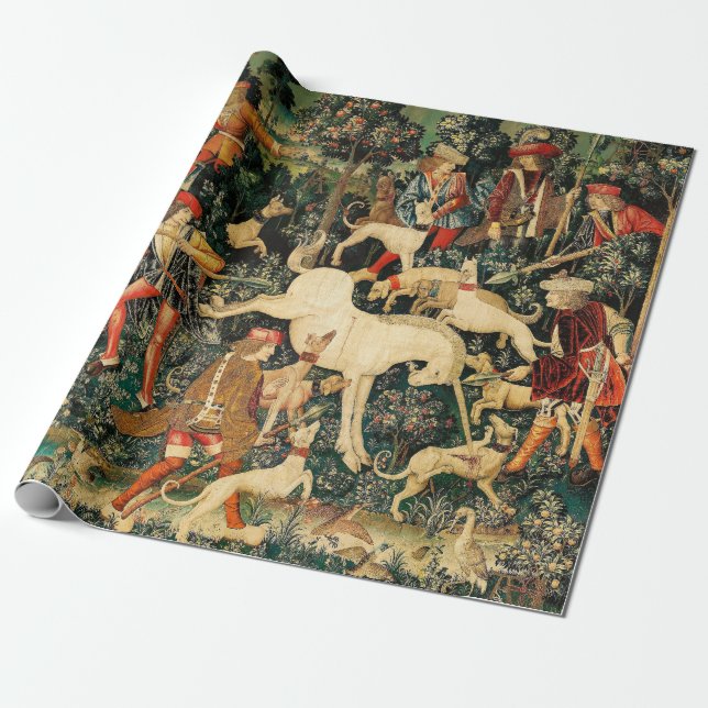 Unicorn Tapestries Medieval Classic Defends Hunt  Wrapping Paper (Unrolled)