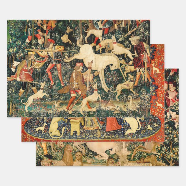 Unicorn Tapestries Medieval Classic Defends Hunt  Wrapping Paper Sheets (Set)