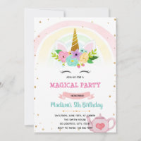 Unicorn tea party theme invitation