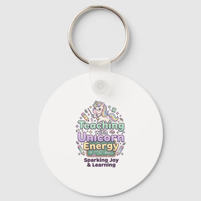 Unicorn Teaching with Unicorn Energy Bold Typograp Keychain (Front)