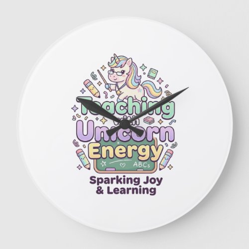 Unicorn Teaching with Unicorn Energy Bold Typograp Large Clock