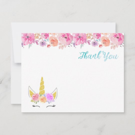 Unicorn Birthday Thank You Note Card With Picture Lavender Purple and Gold Glitter Printable T1 Patel Pink Card with Photo Turquoise