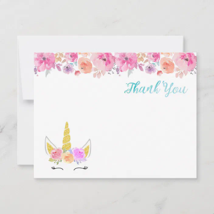 Purple & Gold Magical Unicorn Party Thank You Cards