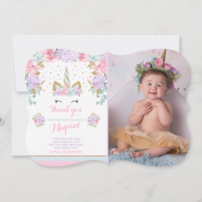 Unicorn Thank You Card Pink Gold Magical Unicorn (Front)