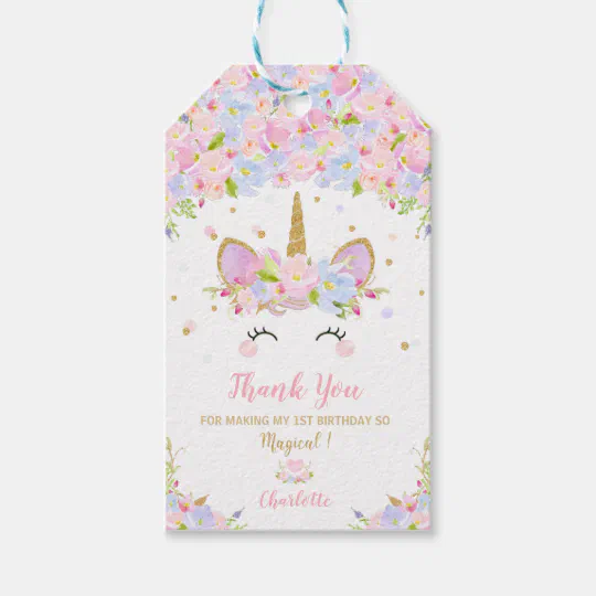 Unicorn 12 blue party favor tags gift tag with unicorn charm and silk ribbon 