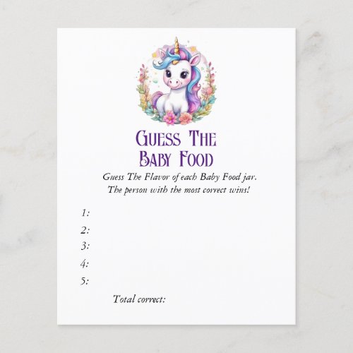 Unicorn The Baby Food Baby Shower Game