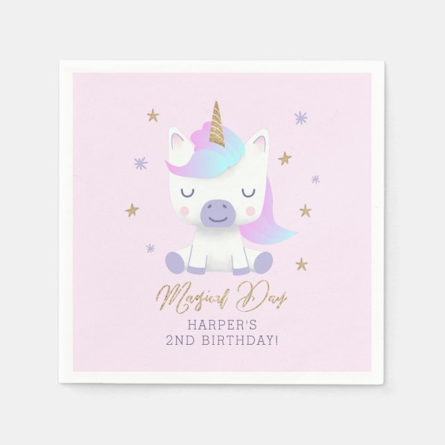Unicorn Theme Birthday Party Napkins (Front)
