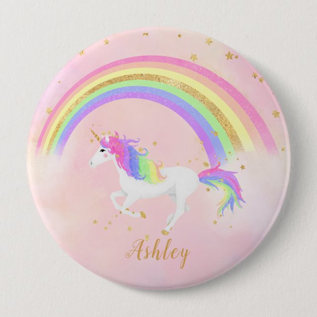 Unicorn theme button pin | Magical Pink & Gold (Front)