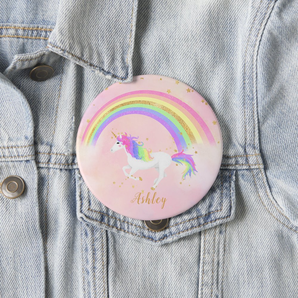 Disover Unicorn theme button pin, Magical Pink and Gold Pin Buttons