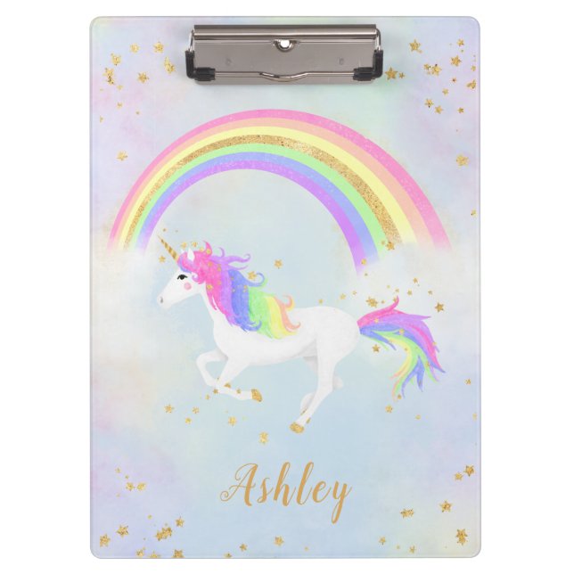 Unicorn theme clipboard | Magical Blue & Gold (Front)