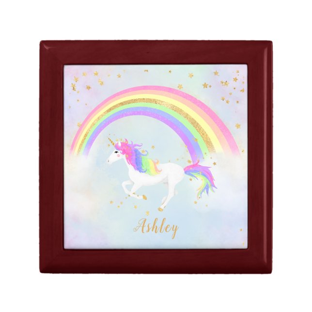 Unicorn theme jewelry box | Magical Blue & Gold (Front)