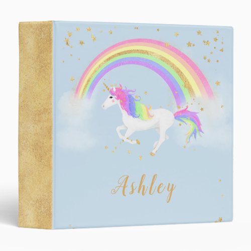 Unicorn theme notebook  Magical Blue  Gold 3 Ring Binder