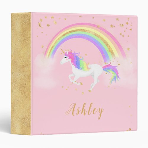 Unicorn theme notebook  Magical Pink  Gold 3 Ring Binder