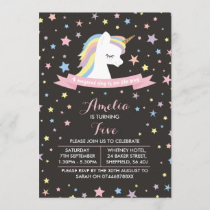 Unicorn themed birthday party invitation
