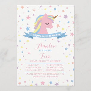 Unicorn themed birthday party invitation