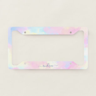 Unicorn Tie Dye Clouds Name Initial Monogram Chic License Plate Frame