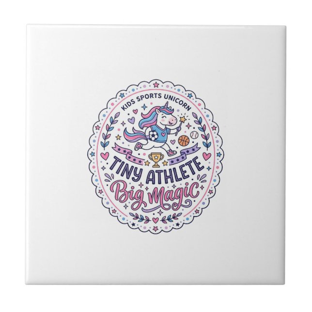 Unicorn Tiny Athlete Big Magic Playful Print on De Ceramic Tile (Front)