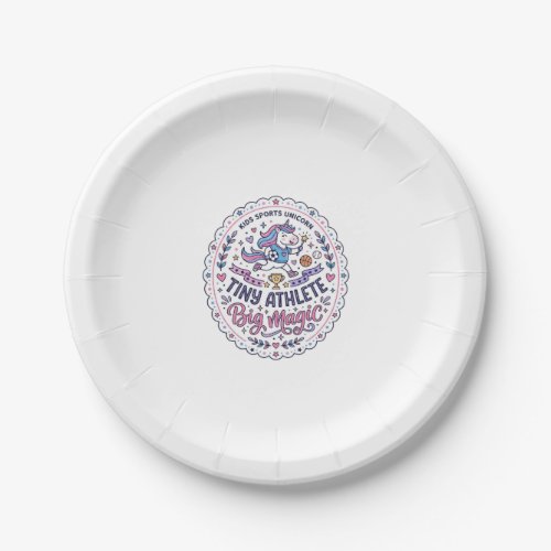 Unicorn Tiny Athlete Big Magic Playful Print on De Paper Plates