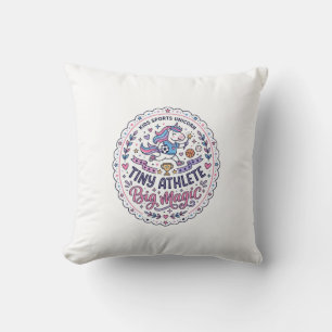 Unicorn Tiny Athlete Big Magic Playful Print on De Throw Pillow