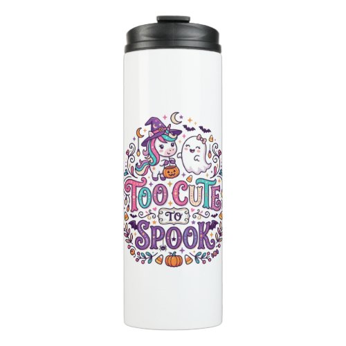 Unicorn Too Cute to Spook Colorful Marketplace Art Thermal Tumbler