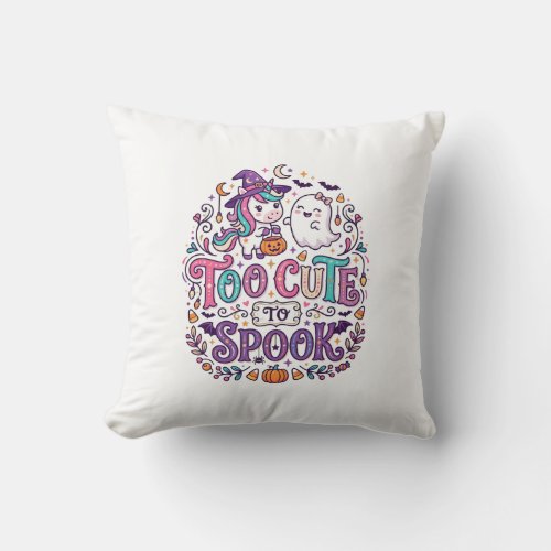 Unicorn Too Cute to Spook Colorful Marketplace Art Throw Pillow