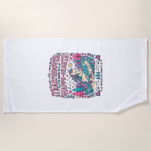 Unicorn Trail Hooves and Happy Hearts Colorful App Beach Towel