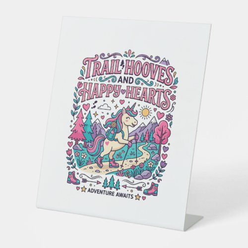 Unicorn Trail Hooves and Happy Hearts Colorful App Pedestal Sign