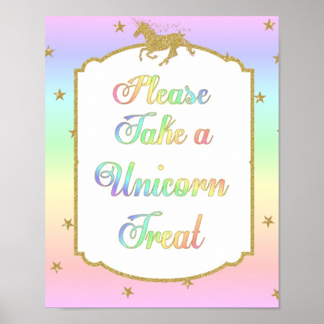 Unicorn Treats Food Table Display Sign Rainbow (Front)