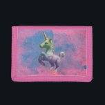 Unicorn Tri-Fold Nylon Wallet (Cupcake Pink)<br><div class="desc">This majestic unicorn leaps before a sweetly delicious pink and blue background,  leaving a hint of stars in its wake. Several other unicorn colors and designs available for same item.</div>
