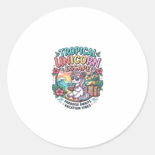 Unicorn Tropical Unicorn Escape POD Ready POD Artw Classic Round Sticker