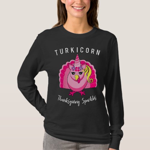 Unicorn Turkey Funny Thanksgiving Girls Gift T_Shirt