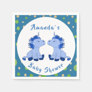 Unicorn Twin Boy Baby Shower Party Napkins