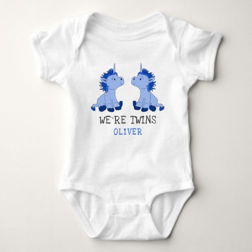 Unicorn Twin Boys Baby Bodysuit with Name