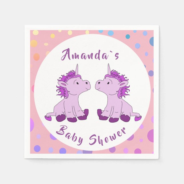 Unicorn Twin Girl Baby Shower Party Napkins (Front)