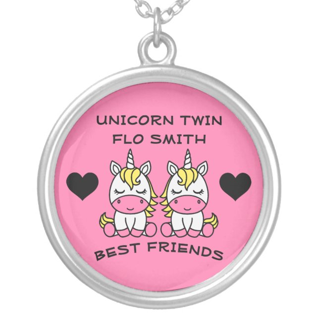 Unicorn Twin Sister  Silver Plated Necklace (Front)