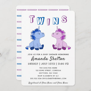 Unicorn Twins Baby Shower Invitation Card