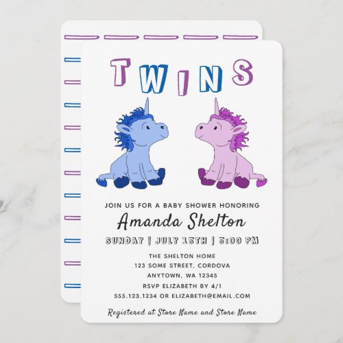 Unicorn Twins Baby Shower Invitation Card