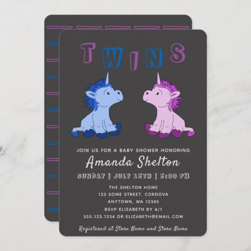 Unicorn Twins Baby Shower Invitation Card