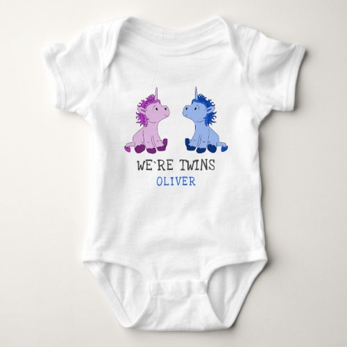 Unicorn Twins Boy Girl Baby Bodysuit with Name