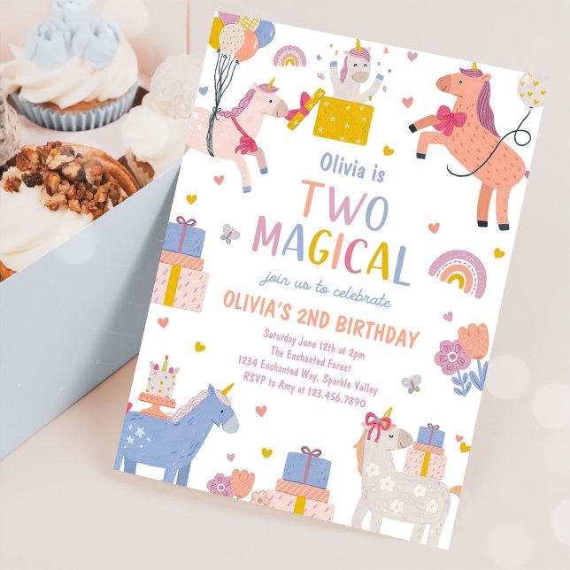 Unicorn Two Magical Pastel 2nd Birthday Invitation (Creator Uploaded)