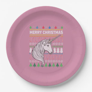 Unicorn Ugly Christmas Sweater Wildlife Series Paper Plates