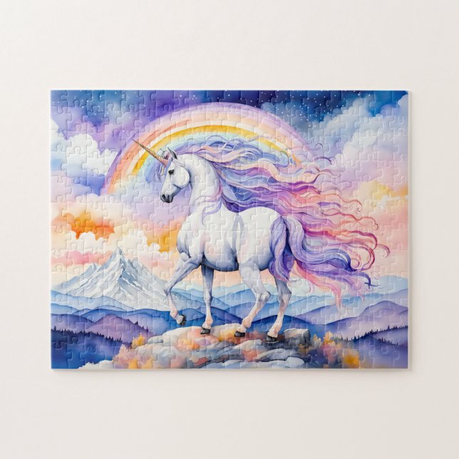Unicorn Under Soft Pastel Rainbow Clouds Jigsaw Puzzle (Horizontal)