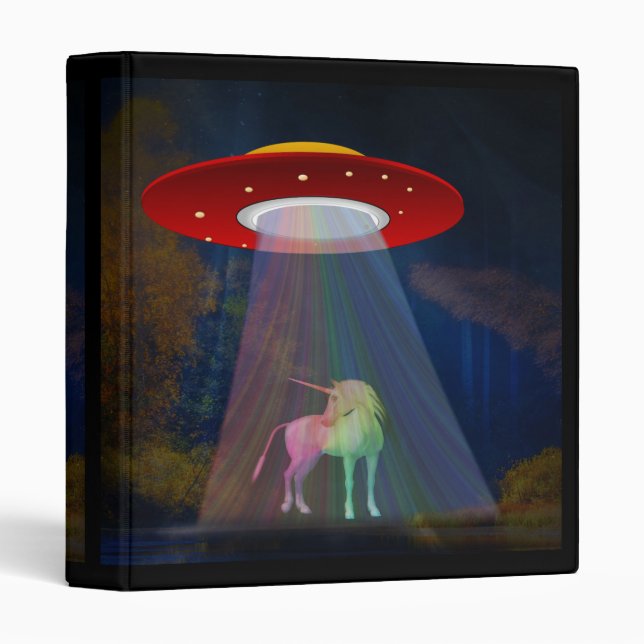 Unicorn Under UFO Rainbow Beam at Night, ZKoA 3 Ring Binder (Front/Spine)
