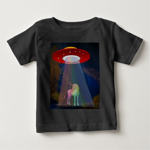 Unicorn Under UFO Rainbow Beam at Night ZKoA Baby T_Shirt