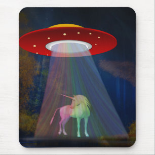 Unicorn Under UFO Rainbow Beam at Night, ZKoA Mouse Pad