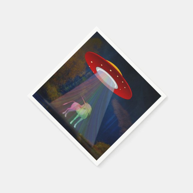 Unicorn Under UFO Rainbow Beam at Night, ZKoA Napkins (Corner)
